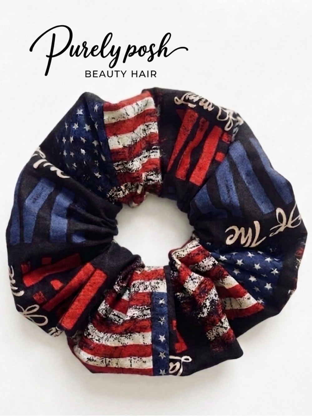 💯 Cotton Patriotic USA Flag Scrunchie - Red White & Blue - US 250th Anniversary